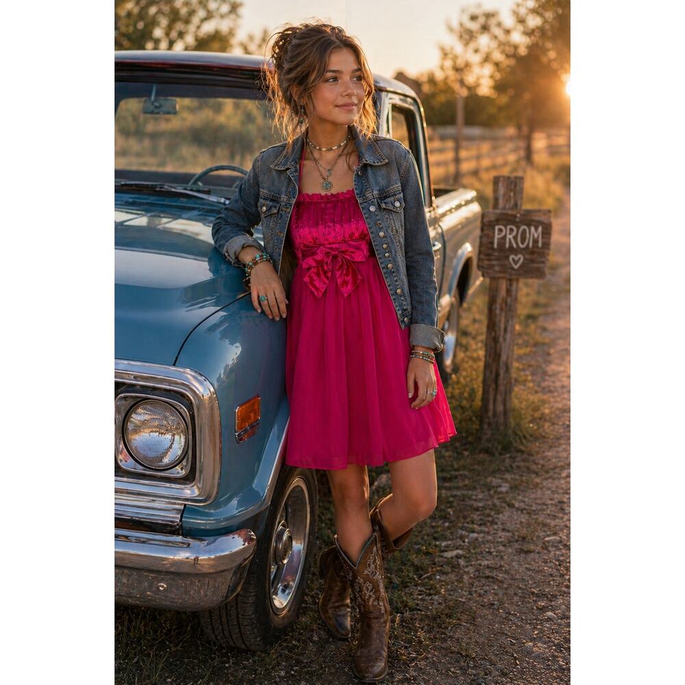 Jessica McClintock Girls 12 Pink Satin Dress Western Prom Y2K